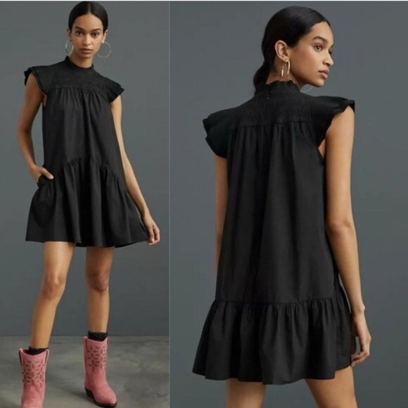 Love The Label Poppy Dress Black Large Smocked Mini - Picture 1 of 5